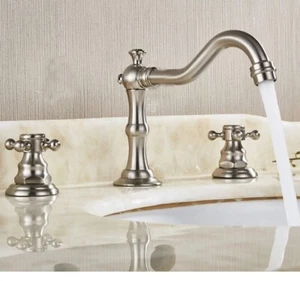 Two Handles Three Holes Faucet 8-16 inch Widespread Bathroom Sink Faucet Brushed - Picture 1 of 5