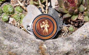 ENAMEL AUTOMOBILE CAR RADIATOR DASH BADGE # ST CHRISTOPHER STERLING SILVER - Picture 1 of 2