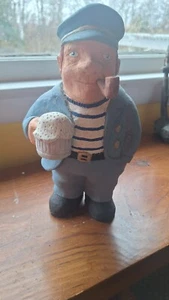 Hand Painted & Carved Whittled Wood Figure Man Sailor Pipe 10 1/2 inches - Picture 1 of 6