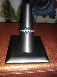 Cambodian Blue Zircon, Natural White Zircon Ring/Plat/SSilver,Sz9,TCW=2.25Carats - Picture 1 of 6