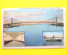Ambassador Bridge Tunnel Ferry Windsor Ontario Vintage Linen Postcard Unposted