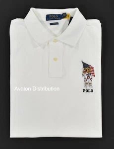 Polo Ralph Lauren Classic Fit Embroidered USA Flag Bear Mesh Polo Shirt New - Picture 1 of 2