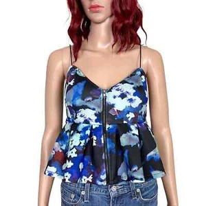 UO Silence + Noise Floral Peplum Tank Top Womens Med Neoprene Cropped Sleeveless - Picture 1 of 10