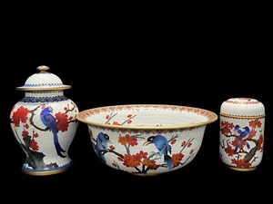 Mid- Century Chinese Cloisonné Three Piece Set Signed - Picture 1 of 12