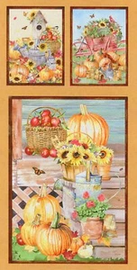 Panel de girasol calabaza otoño granja 23" tela 100 % algodón por el panel - Imagen 1 de 1