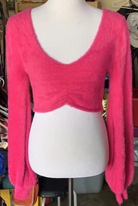 Forever 21 Cropped Hot Pink Fuzzy Top super weich langarm Gr. L seltener Fund - Bild 1 von 10