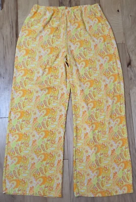 DG2 diane gilman LARGE Lounge Sleep Palazzo Pants PAISLEY Yellow Orange VINTAGE - Image 1 of 4