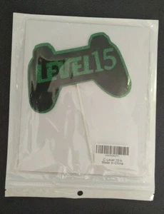 Video Gamer Level 15 Birthday Cake Topper, Black Green - NEW - Picture 1 of 1