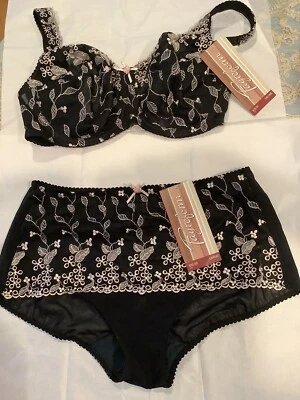 Fayreform Mujer Talla 36E Alambre Negro Tostado Sujetador Floral y Ropa Interior A Juego Grande! Foto 1 de 4