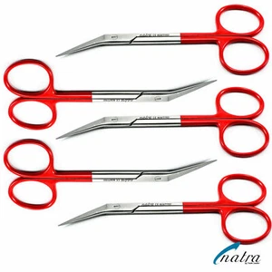 5 X Iris scissors Angled micro serrated surgical medical 12 cm - Picture 1 of 3