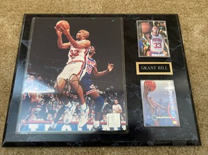 Grant Hill Rookie Cards & Autographed Photo Mounted on Wood Plaque + Free Ship