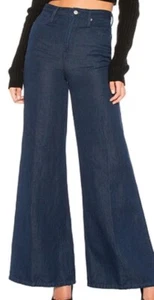 Jeans Free People We the Free pierna ancha cintura alta 31 mezcla de lino denim oscuro nuevos sin etiquetas - Imagen 1 de 10