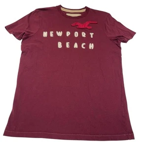 Hollister Y2K Herren T-Shirt weinrot L Applikation NEWPORT BEACH Möwe Streetwear Preppy - Bild 1 von 12