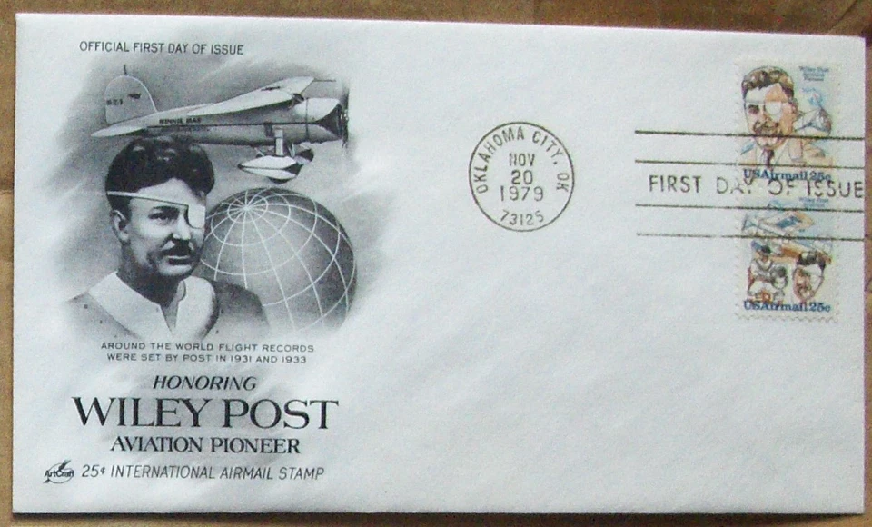 USA FDC SC #C95-96 WILEY POST 1979 Art Craft Cachet. - Image 1 of 1