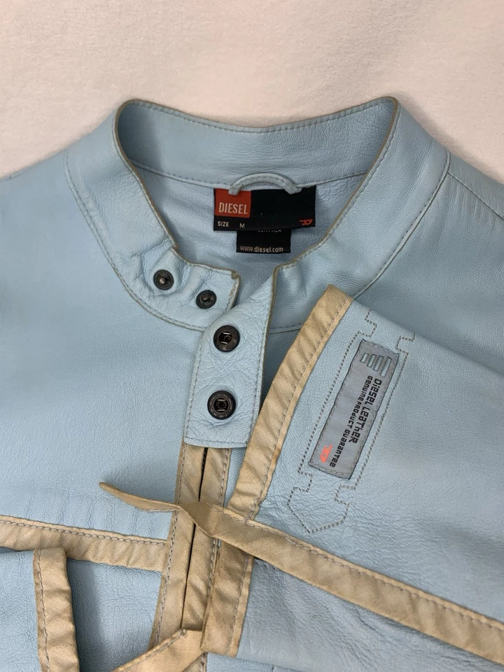 Diesel Vintage y-2k Baby Blue Lambskin Designer Sport Jacket. Size M - Image 1 of 4