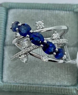 4Ct Oval Cut Lab Created Blue Sapphire Engagement Ring14K White Gold Plated - Image 1 of 4