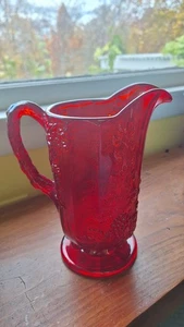 Vintage 1950er LG Wright Glass Co. Rubinrot getäfelte Platte Traube Wasserkrug - Bild 1 von 4