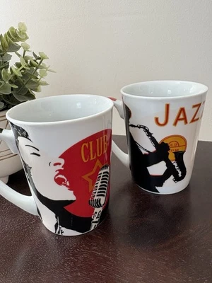 Vintage VTG Jazz Club Coffee Mug Set Art In Motion Marco Fabiano Set Of 2 Music - Image 1 of 4