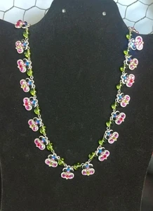NWT F.A.I.T.H. Company GREEN GLASS Beaded Flower Choker Necklace Pink Blue Rhine - Picture 1 of 12