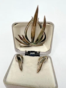 Antan Michelsen Rougie Sterling Denmark Pin/Brooch & Earrings - Picture 1 of 11