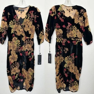 For Love & Lemons Dusty Rose Velvet Floral Surplice Dress Black Witchy Damen S - Bild 1 von 13