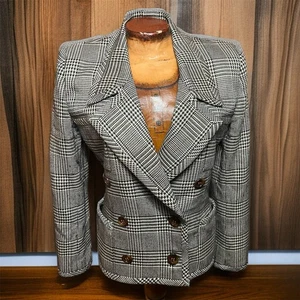 Blazer Oscar De La Renta DE COLECCIÓN Años 80 Talla 4 Mujer Doble Pecho Muescas Cuadros - Imagen 1 de 6