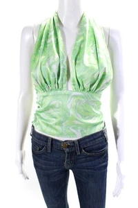 House Of Sunny Womens Marbled Satin Halter Crop Top Blouse Green Size 2 - Imagen 1 de 6
