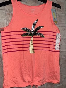 Cat and Jack girls XL 14/16 Peach Color Sequins Palm Tree Shirt - Picture 1 of 2