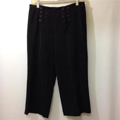 Pantalones de vestir Larry Levine Petite recortados para mujer talla 8P elásticos negros a rayas Foto 1 de 4