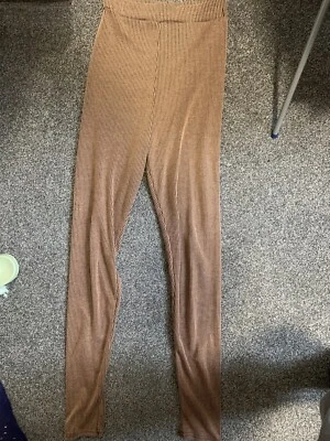 pretty little thing brown striped leggings size 6  - Image 1 of 2