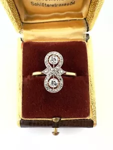 Antik Jugendstil Art Déco Verlobungsring mit Diamanten 585 Goldring Gr.61 - Bild 1 von 10