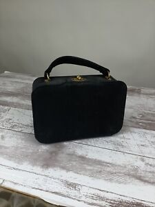 Vintage 1950s Purse Black Faille Handbag with Mirror Box Purse As Is