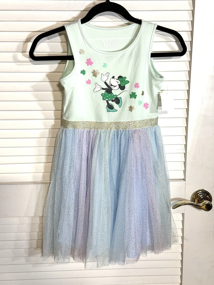 Disney Minnie Mouse Dress Girls Medium 7 8 Green Multicolor Sparkly Tutu