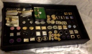 Vintage Men's Costume Jewelry. Cuff Links, Tie Clasps, Tacs in Organizer. 67. - Picture 1 of 7