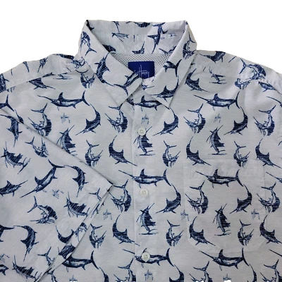 Guy Harvey мужские средний белый на пуговицах рыбы печати марлин синий 100% полиэстер - Изображение 1 из 4