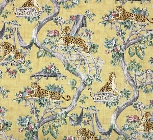 P KAUFMANN LAZY DAYS GOLD YELLOW LEOPARD TOILE COTTON TWILL FABRIC BY YARD 54"W - Picture 1 of 6