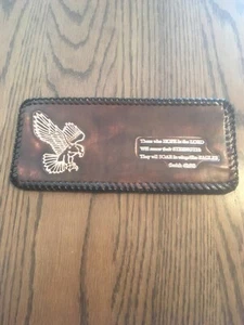 HAND LACED GENUINE LEATHER WALLET HAWK AND SCRIPTURE VERSE WHITE WINGS AND WORDS - Picture 1 of 9