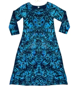 Vestido manga larga TIE DYE | Aqua & Blue Blotter | Para mujer sm med lg xl 2X 3X - Imagen 1 de 8
