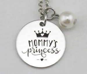 MOMMYS PRINCESS SILVER PENDANT NECKLACE MUM MUMMY DAUGHTER MUMMY GIFT - Picture 1 of 2