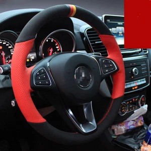 For Benz GLE40 Hand-stitched Car Steering Wheel Cover Black with Red Leather - Picture 1 of 6