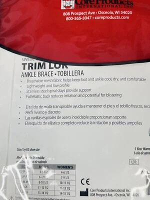 Tobillera Swede-O Ligera Trim Lok Negra Talla MEDIANA Soporte Cómodo Foto 1 de 4