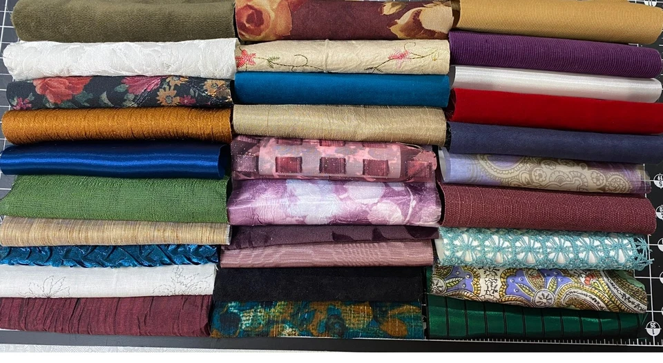 ¡Fabulosas telas de lujo! Terciopelo 50-6 pulgadas cuadradas seda lino gamuza calis satinado Foto 1 de 4