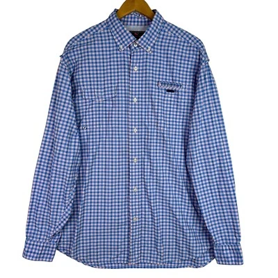 Vineyard Vines Performance Harbor 衬衫男式 XL 蓝色格子通风泡泡纱 — 第 1/4 张图片