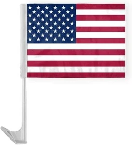 American Car Flag 10.5 x 15 inch -19 inch Unbreakable Plastic Pole with Bracket - Picture 1 of 2