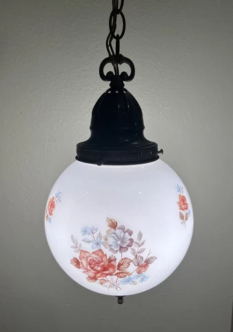Antique flower glass globe ceiling  pendant light w/ brass & metal Cover