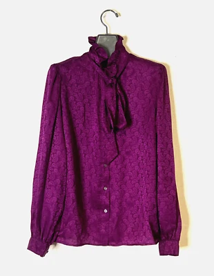 Yves Saint Laurent Rive Gauche Silk Jacquard Blouse Size 40, True Vintage Purple - Image 1 of 4