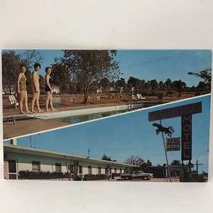 Thoroughbred Motel Columbia South Carolina Vintage Postcard Three Ladies By Pool - Picture 1 of 6