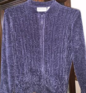 Alfred Dunner VGUC Acrylic Purple Zip Up Sweater Sz PM Petite Medium Womens 5607