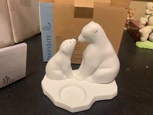 PartyLite Winter Tealight Holder Mother's Love P91131 White Polar Bears Kissing - Picture 1 of 5