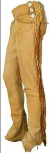 Men Native American Western Buckskin Ragged Leather Hippie Pants Mountain Man - Picture 1 of 3